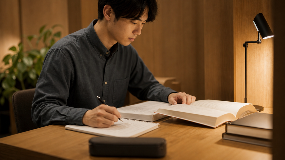 ノートに書き込みながら勉強する手元