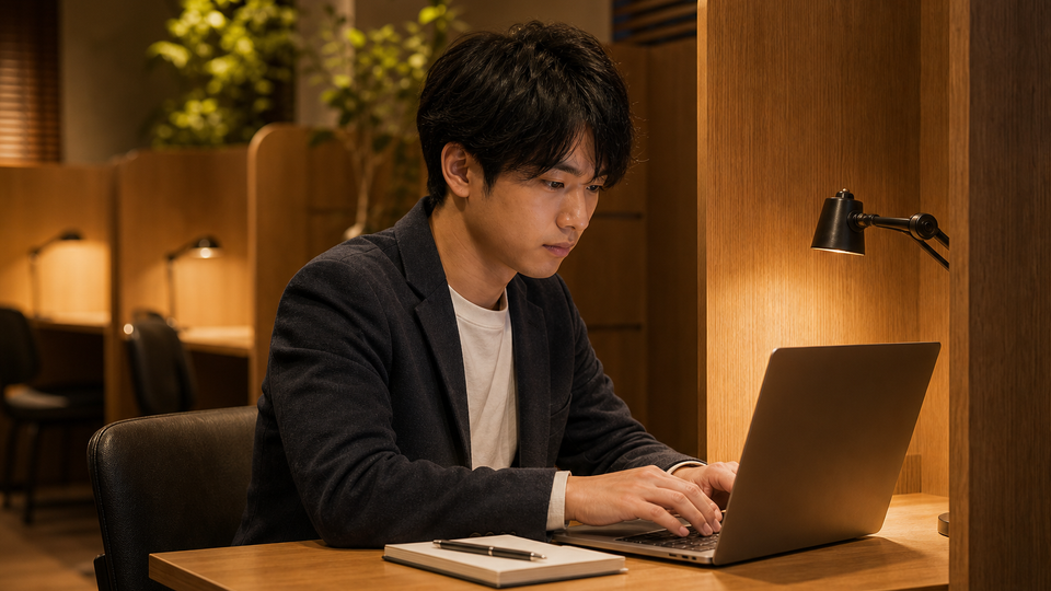 社会人がノートパソコンで作業している様子